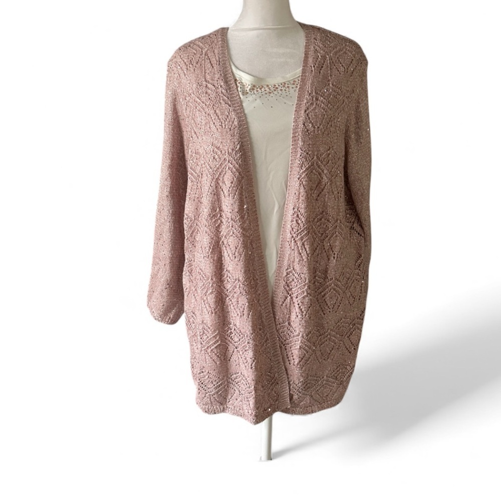 Alfred Dunner pink Open-Front Cardigan sequin size 2X